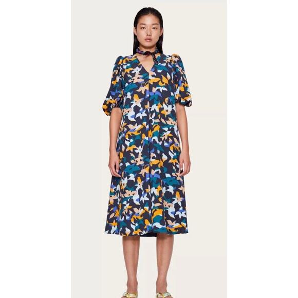 Stine Goya Mayvelin Dress Floral Blue Maxi Puff Sleeve V Neck Size S - Picture 1 of 4